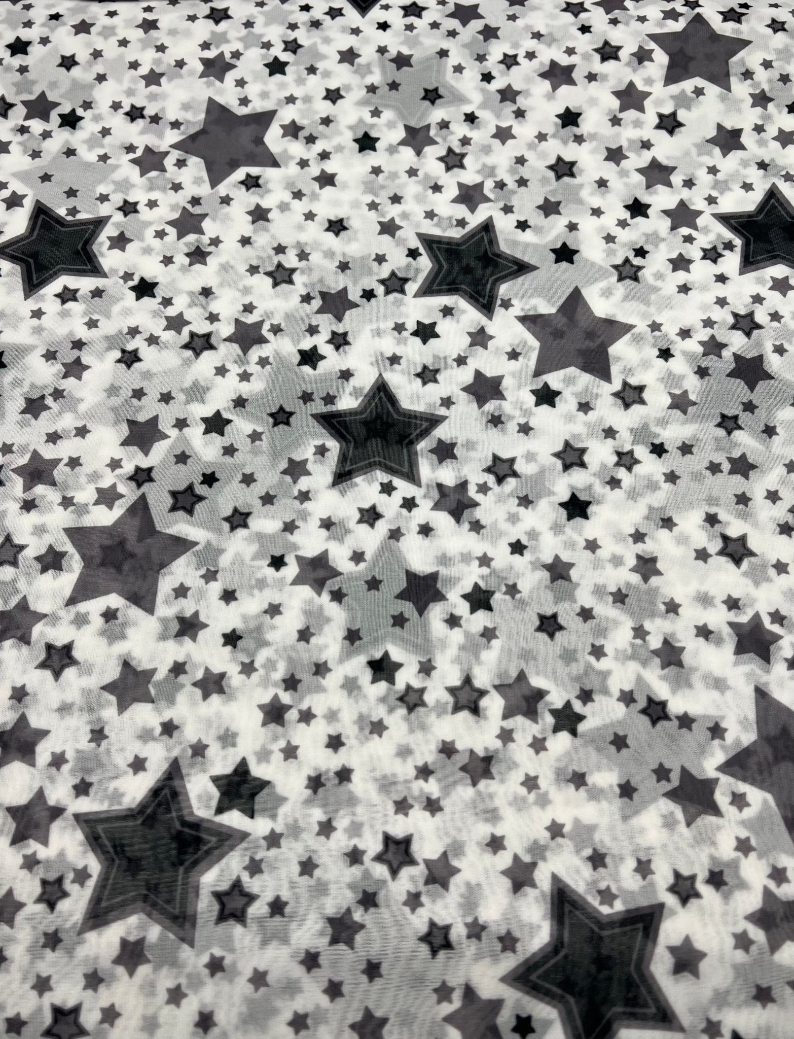 White Black Star Print Mesh Fabric Stretch - T9 Fabrics